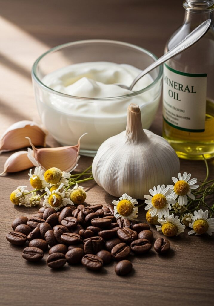 enemas de ajo, manzanilla, yogurt, aceite